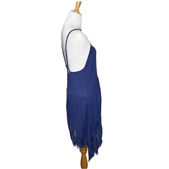 Intimately Free People Blue Meadows of Medallion Asymmetric Slip Dress Raw Hem M - Picture 5 of 7